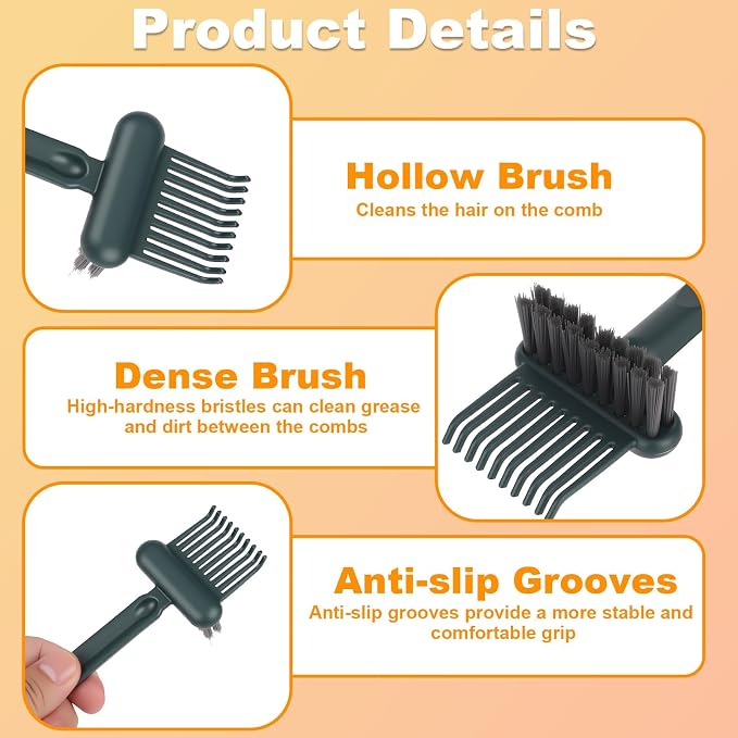 2pcs 2-in-1 Comb Cleaner with Pick and Bristles, Hair Brush Cleaner Tool Rake for Home Salon Travel Use Effectively Clear Hair Dust Grease and Dirt (Green)
