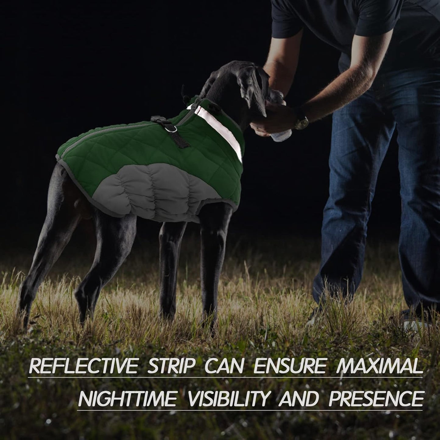 FUAMEY Dog Coat for Medium Dogs,Waterproof Dog Winter Jacket with Harness Built in Puppy Cold Weather Coats Reflective Pet Vest with Zipper Warm Fleece Dogs Snowsuit Windproof Green M