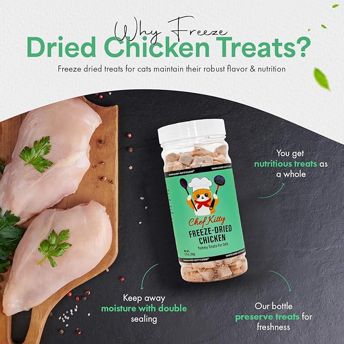 Freeze Dried Chicken Cat Treats | Healthy Dog Food Toppers 100% Human Grade | Single Ingredient, Grain Free Chicken Dog Treats | Inspected & Tested in USA | No Additives or Preservatives, 3.5 oz ASIN