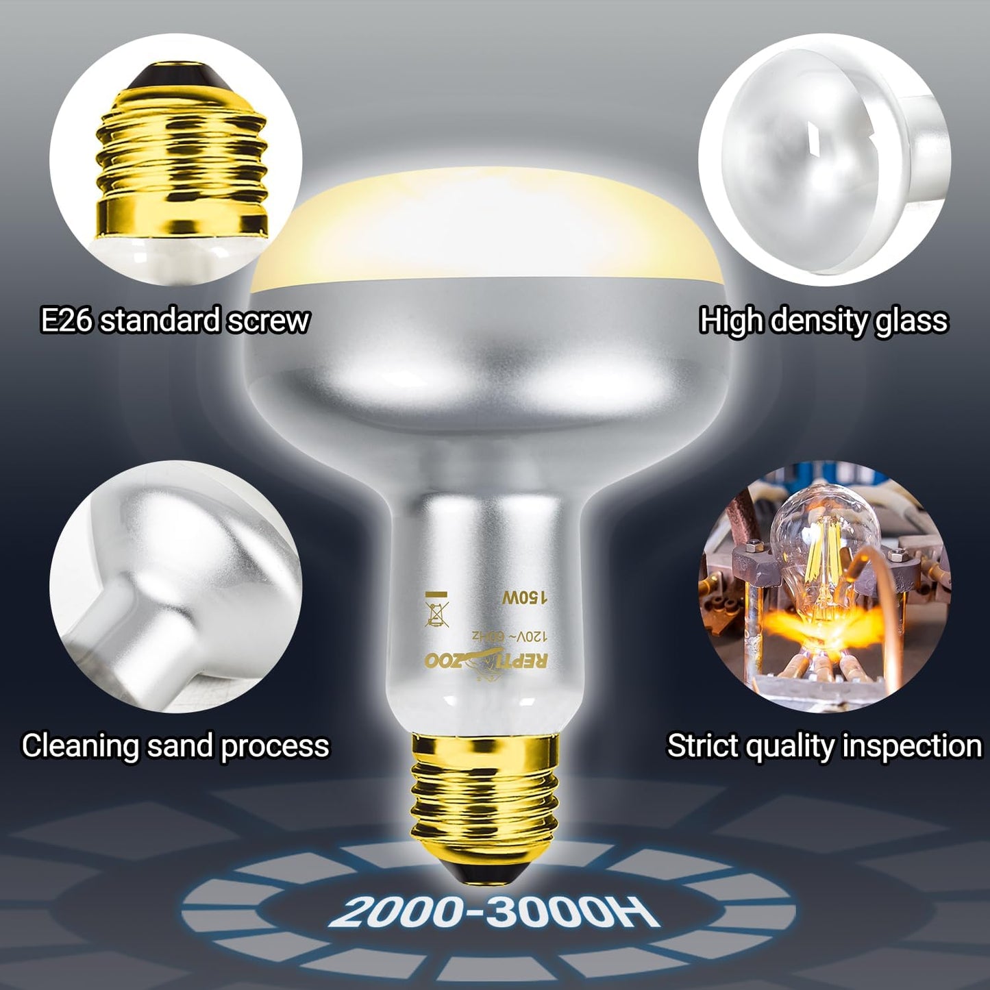 REPTI ZOO 2 Pack Heat Lamp 150W, Intense Basking Spot Simulated Natural Sunlight Heating Lamp Bulb, Heat Emitter UVA Heat Lamp Bulb for Reptile Chickens Pet Brooder