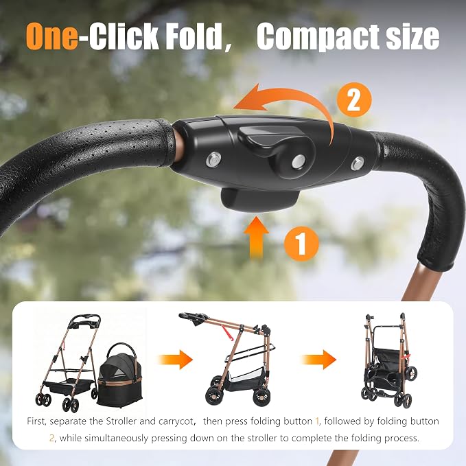 Pet Stroller with Removable Carrier | Lightweight Cat and Dog Stroller with One-Touch Folding|Aluminum Alloy Frame|900D Oxford Fabric and Rain Cover for Travel