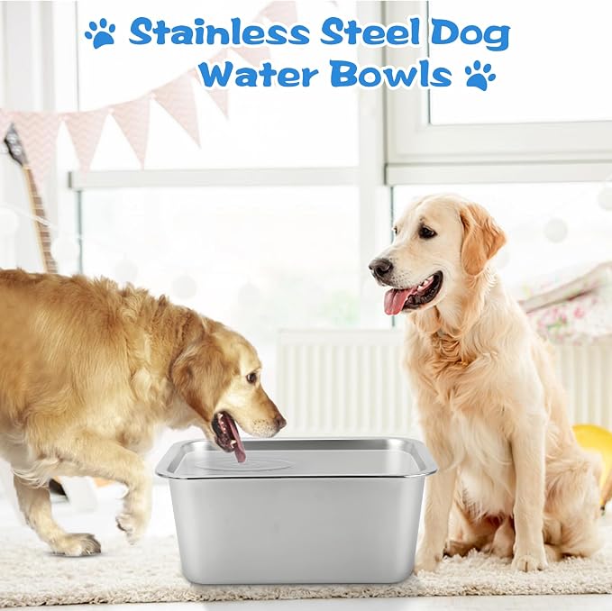 YUEPET Large Stainless Steel Dog Water Bowl, 4 Gallon Bowl for L Dogs | Outdoor Dog Water Bowl, 4 Gallon Capacity, Food and Water Use, Rounded Corners, Raised Edge, Easy to Clean, XL Dogs