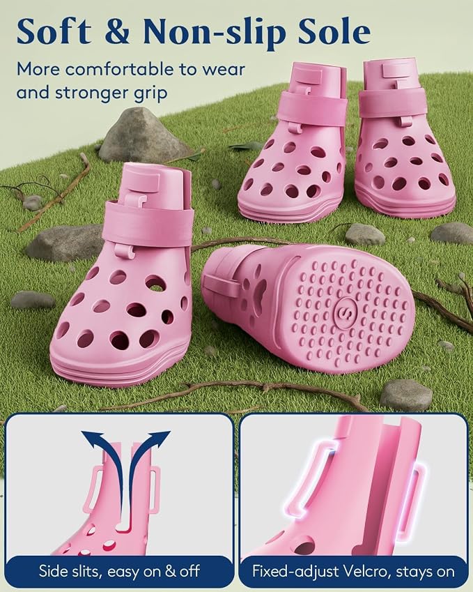 Dog Shoes for Hot Pavement, Breathable Dog Boots Paw Protectors with Adjustable Straps & Non-Slip Sole, Easy On & Off, Waterproof, Easy-Cleaning (Pink, XL)