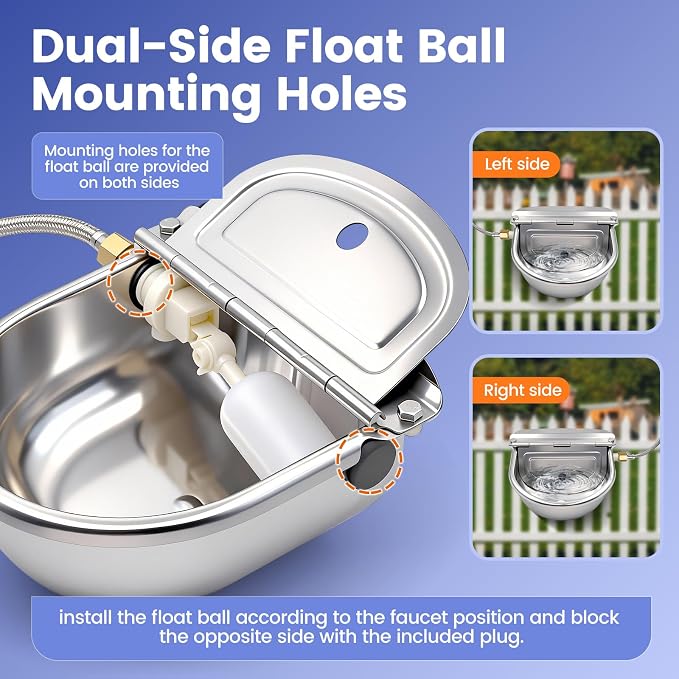 Automatic Dog Water Bowl Dispenser Outdoor, Water Dispenser for Dogs Cats, 304 Stainless Steel Waterer for Large Dogs Chicken Duck Pig Cow Goat, Wall Mountable, with Drainage Hole