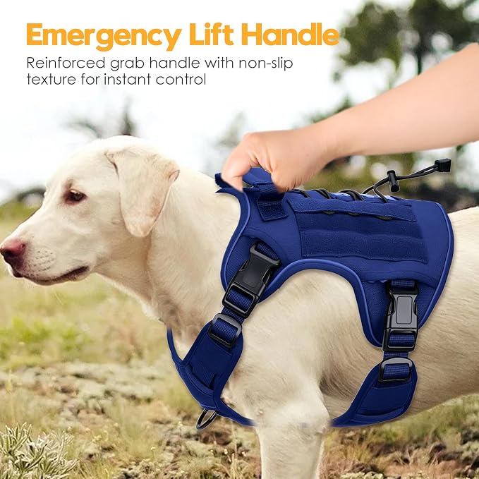 Heavy-Duty Tactical Dog Harness for Large Dogs, No Pull Adjustable Reflective Pet Vest with Molle System, K9 Military-Grade Control for Service Training, Outdoor & 10+ Breeds, Dazzling Blue, X-Large