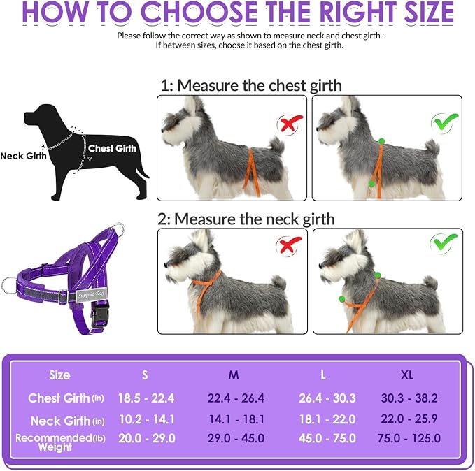 SlowTon No Pull Dog Harness with Front Clip - Heavy Duty, Soft Padded | Neck & Chest Adjustable, Tactical Pet Vest and Leash Set for Large Medium Sized Dogs, for Easy Walk & Training, Purple S