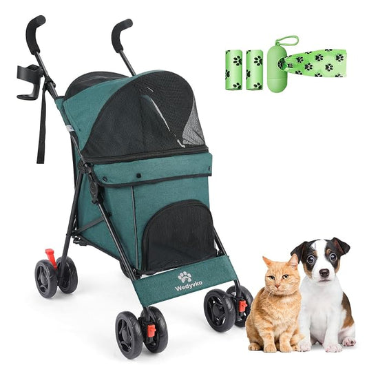 3 in 1 Pet Stroller for Small Dogs and Cats, Foldable Pet Stroller with Cats and Dogs Jogger Travel Strollers, 4 Wheels, Breathable Mesh, Large Capacity, Easy to Carry (Dark Green)