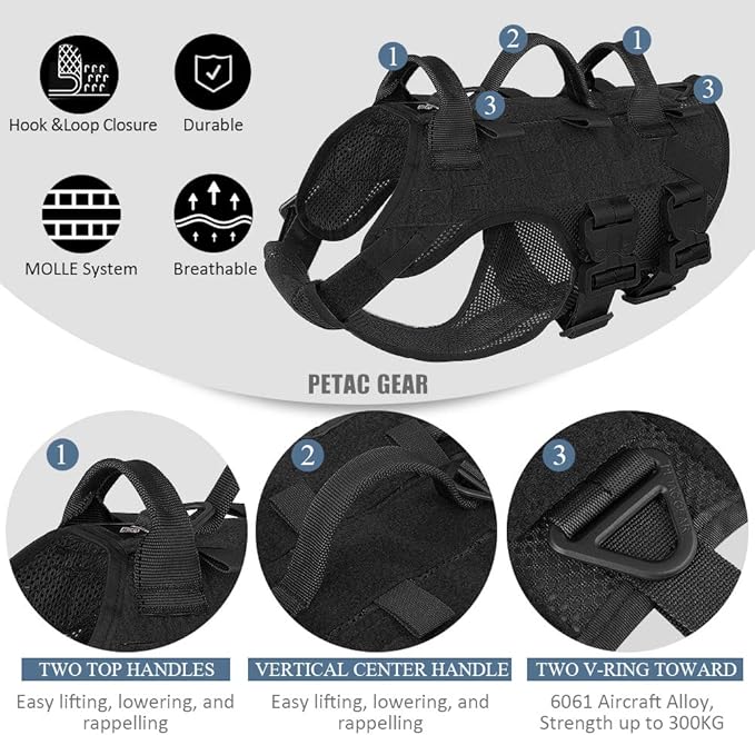 Tactical Dog Harness No Pull for Large Working Dogs Military Dogs Vest Police Service Training Dogs Molle Harnesses with Handle … …