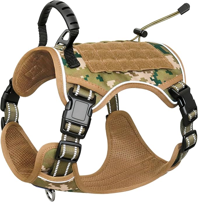Tactical Dog Harness No Pull,Service Dog Vest with Handle,Army Camo, L | Adjustable Military,Reflective ＆ Molle Loop Panels, for Medium Large Size Dogs for Training Walking Running