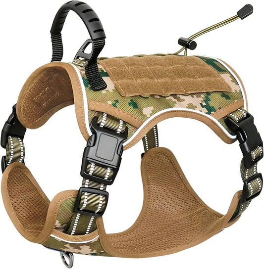 Tactical Dog Harness No Pull,Service Dog Vest with Handle,Army Camo, M | Adjustable Military,Reflective ＆ Molle Loop Panels, for Medium Large Size Dogs for Training Walking Running