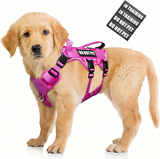Escape Proof Dog Harness with Double Handle+4 Removable Patches | Service Working Molle Harness with Double Handle for Small Dogs, Tactical Pet Reflective Vest for Walking Hiking Hunting