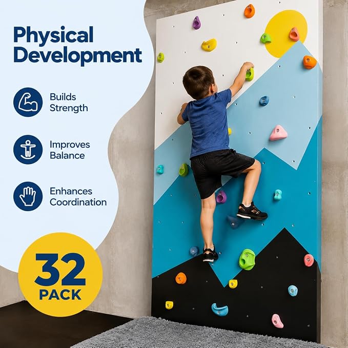 ZENFUN 32 Packs Rock Climbing Holds Multi Size and Color, Indoor & Outdoor Rock Wall Climbing Kit, Rock Wall Holds Multi-Colored Climbing Rock Wall Grips with Mounting Hardware