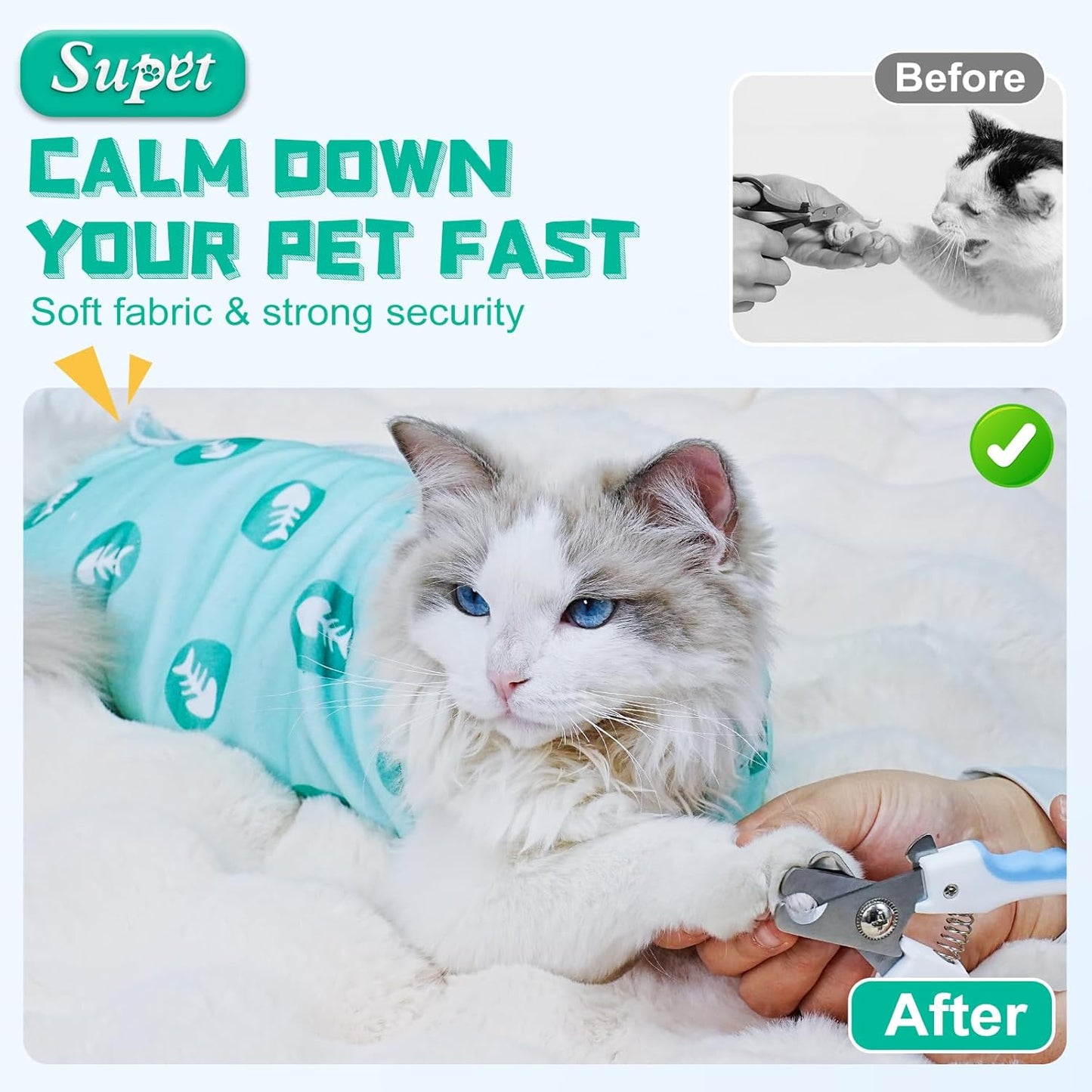 Supet Cat Wrap for Cutting Nails, 2025 Self-Adherent Cat Grooming Wrap, Anti-Escape Calming Cat Swaddle Wrap for Medicine, Nail Clipping, Teeth Brushing, Ear Cleaning