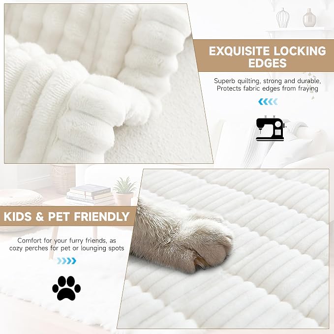 OTOB Couch Covers for 3 Cushion Sofa Pet Friendly, Plush Fuzzy Non Slip Sofa Covers Washable, Soft All Seasons Sofa Slipcovers Furniture Protector Dog Bed Mat (Cream, 27.6" x 82.7")