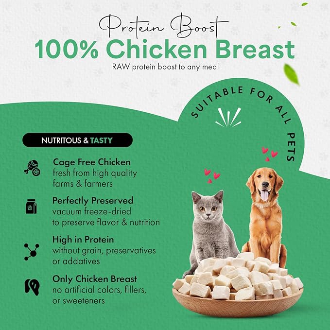 Freeze Dried Chicken Cat Treats | Healthy Dog Food Toppers 100% Human Grade | Single Ingredient, Grain Free Chicken Dog Treats | Inspected & Tested in USA | No Additives or Preservatives, 1.7 oz ASIN