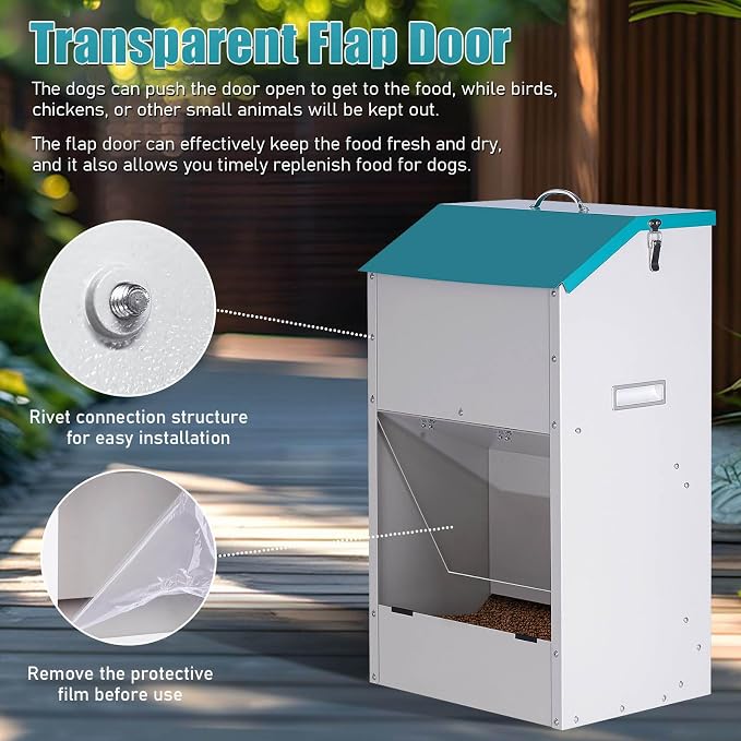 50Lbs Large Capacity Automatic Dog Feeder Large Breed | Galvanized Metal Gravity Self Feeding Dog Food Dispenser Extra Large Automatic Pet Feeder, for Indoor or Outdoor Use