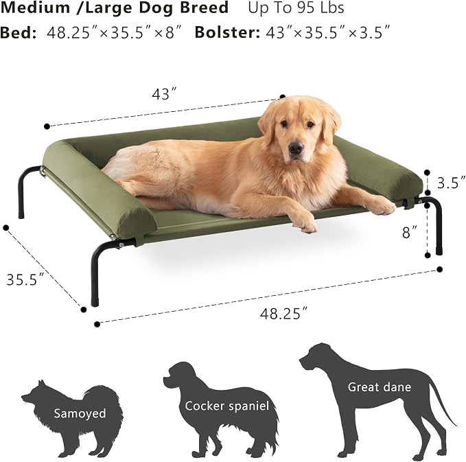 Cooling Elevated Dog Bed for Large Dogs, Indoor & Outdoor Raised Dog Bed | Portable,with Breathable Mesh, Chew Proof Pet Hammock Cots with Removable and Waterproof Bolsters