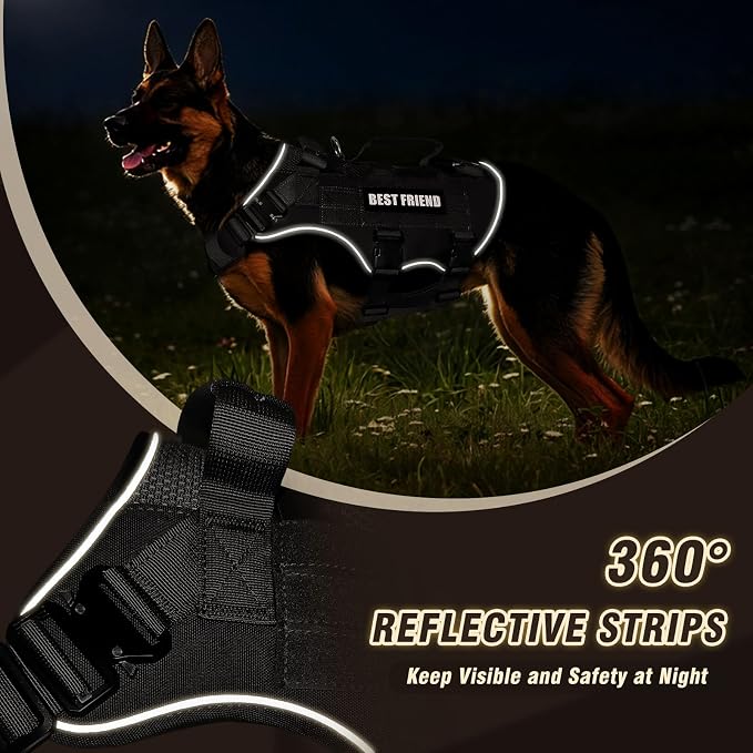 Air Mesh Tactical Dog Harness with Metal Buckles&MOLLE,Black XL | Breathable Adjustable No Pull Service Dog Vest with 3 Padded Handles,Military Dog Harness for Training Hiking Hunting Working