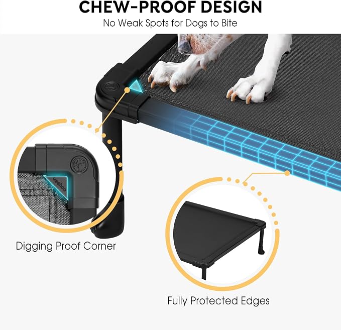 Veehoo Chew Proof Elevated Dog Bed, Indestructible Raised Dog Bed for Aggressive Chewers, Waterproof Dogs Training Platform for Indoor or Outdoor Use, 47 x29 inches, Black