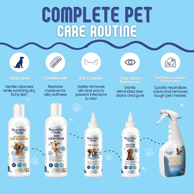 Scrubby Tails Organic Dog Shampoo - Puppy Oatmeal Shampoo for Itchy Skin Relief - Hypoallergenic for Sensitive Skin,for Dogs of All Ages,Deodorizes Smelly Dogs,Tearless,Made in USA, 16oz (Unscented)