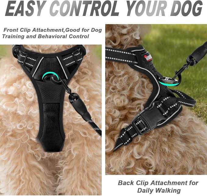 BARKBAY Dog Harness No Pull for Small Sized Dog Front Back Clips,Dog Vest | Soft Padded No Choke With Handle,Easy On&Off,Adjustable Reflective For Walking Training Running(Black,XS)