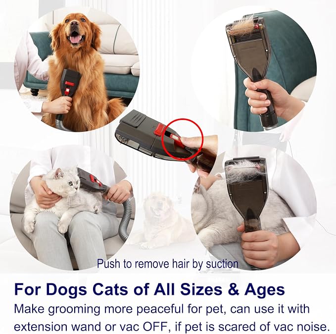 Portek Dog Brush Vacuum Attachment for Shark Navigator Lift Away NV360 Rotator NV501 Rocket HV301 HV322 Stratos AZ300, Pet Hair Shedding Grooming Tool Kit with Extension Hose Adapters