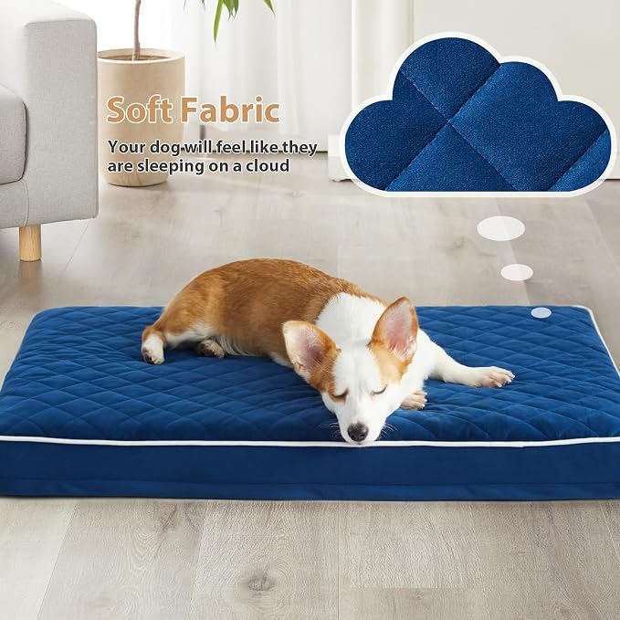 WNPETHOME Orthopedic XXL Dog Beds for Large Senior Dog Bed Comfy Sleeping | XXL Washable Waterproof Dogs Bed with Removable Cover, Multi-Needle Quilting Dogs Crate Bed for Relax , Blue 55x42 Inch