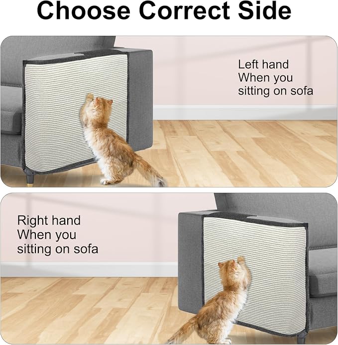 Cat Scratch Sofa Protector,Cat Scratching Couch Protector with 19.7''L*23.6''W Natural Sisal Scratching Mat for Protecting Couch Sofa Chair (Dark Grey/Left Hand)