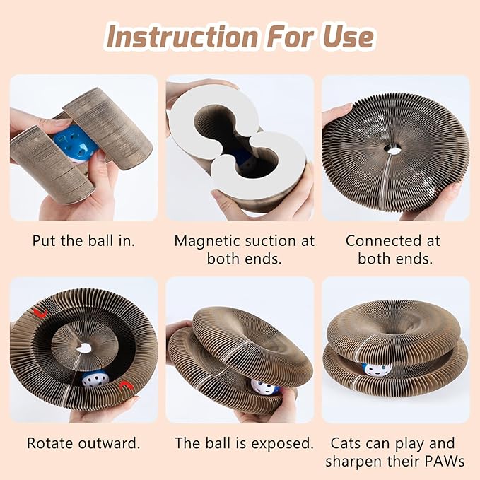 Magnetic Magic Organ Cat Scratcher Toy, Extra-Thick & Large Connectable Cardboard Scratching Board with Bell Ball, Interactive Enrichment Toy for Indoor Cats & Kittens (3 Pack)