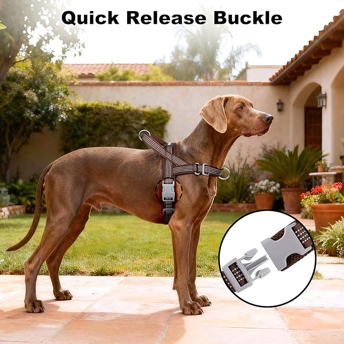 No Pull Dog Harness with Handle, Adjustable Soft Mesh Padded Vest | Reflective Walking Harness with Front Clip for Small Medium Large Dogs, Quick Fit No Escape for Training, Chocolate, S