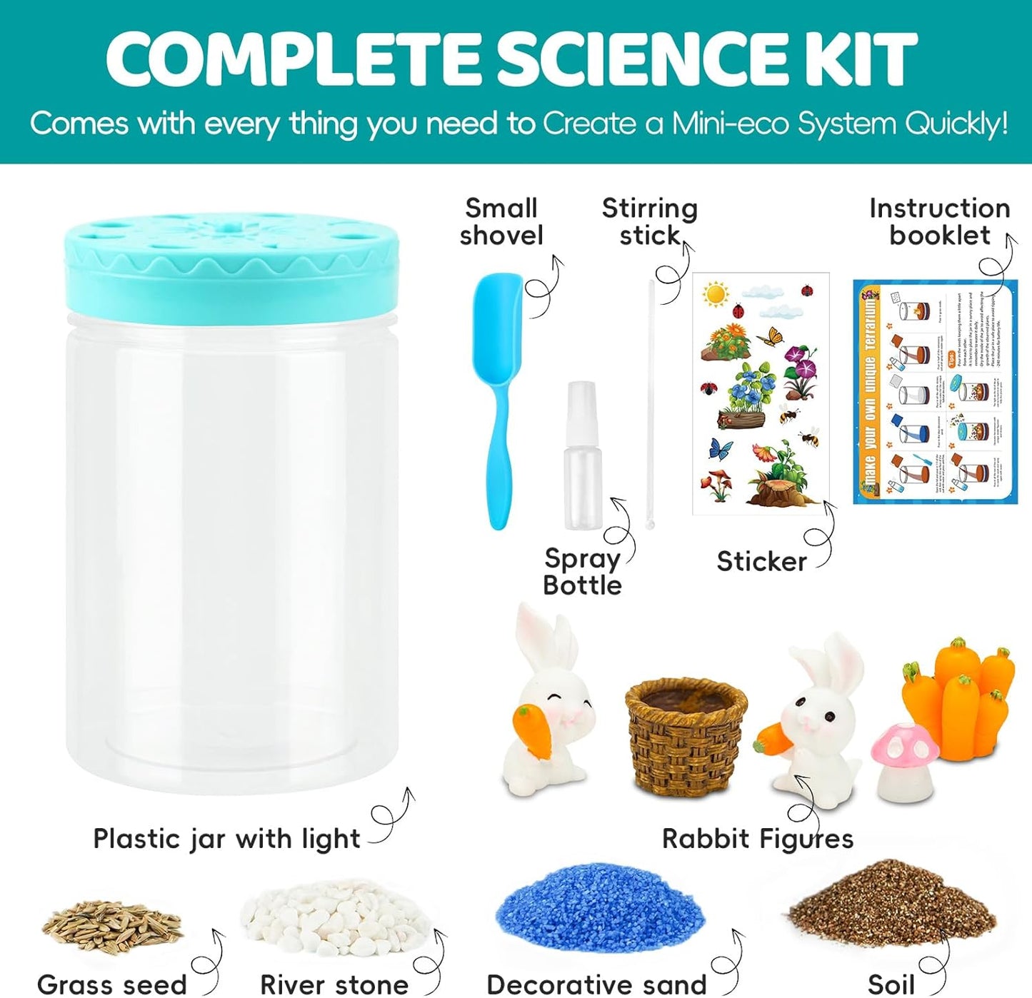 Easter Light Up Bunny Terrarium Kit for Kids,Rabbit Gardening Kit for Boys Girls,DIY Creative STEM Science Kits Educational Toy, Arts Crafts Activity, Birthday Gifts for Ages 4 5 6 7 8-12