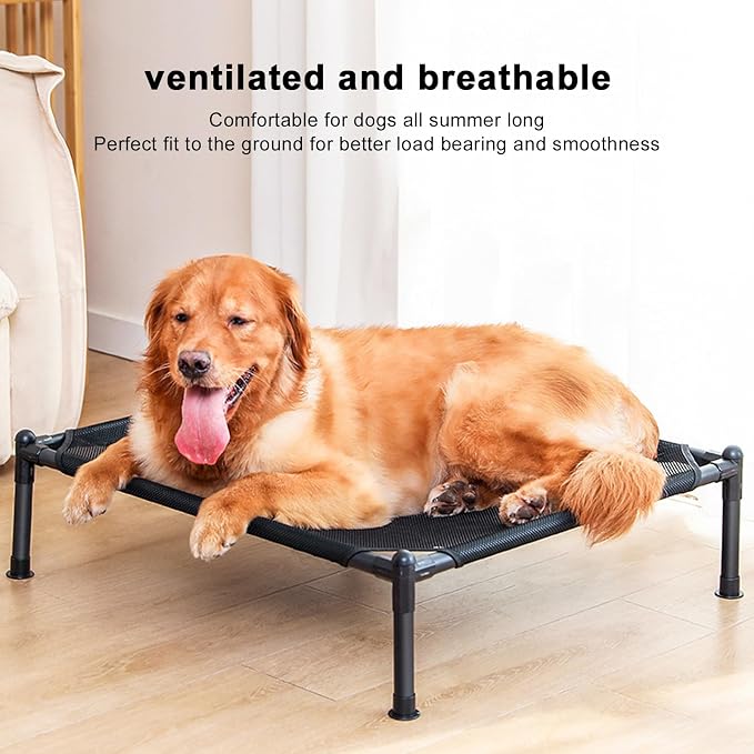 Elevated Dog Bed, Raised Dog Bed with Steel Frame and Breathable Mesh, All - Season Outdoor Dog Bed for Camping Park Backyard, Includes 4 Non - Slip Mats and Tube Covers (Large Size)