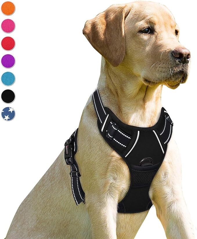 BARKBAY Dog Harness No Pull for Medium Sized Dog Front Back Clips,Dog Vest | Soft Padded No Choke With Handle,Easy On&Off,Adjustable Reflective For Walking Training Running(Black,M)