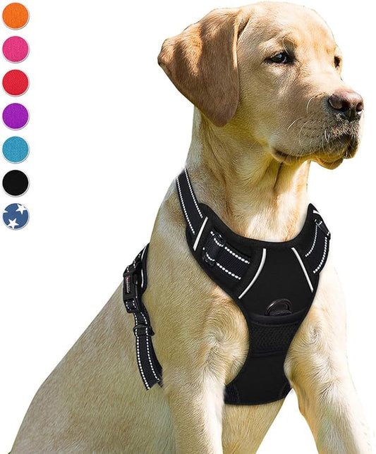 BARKBAY Dog Harness No Pull for Medium Sized Dog Front Back Clips,Dog Vest | Soft Padded No Choke With Handle,Easy On&Off,Adjustable Reflective For Walking Training Running(Black,M)