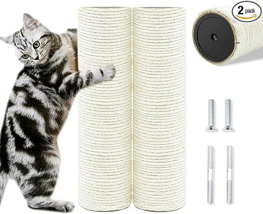 Cat Tree Replacement Post, 2 Pack 9.84in (Connectable to 19.7in/50cm) Cat Scratching Post with M8 Screws, Natural Sisal Cat Tower Parts for Cat Tree Repair