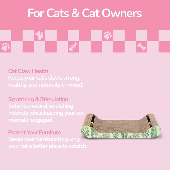 Rini 23.75" Modern Corrugated Cardboard Lounge Bed with Built-in Bell Toys and Catnip, Ergonomic Curved Sofa Scratcher for Indoor Cats, Mint/Green, (Set of 2) CSR1003E-SET2