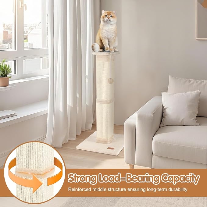 Cat Scratching Post 33 inch for Indoor Cats, High Cat Scratch Post Beige, Cat Tree for Full-Body Stretching, Protect Your Furniture