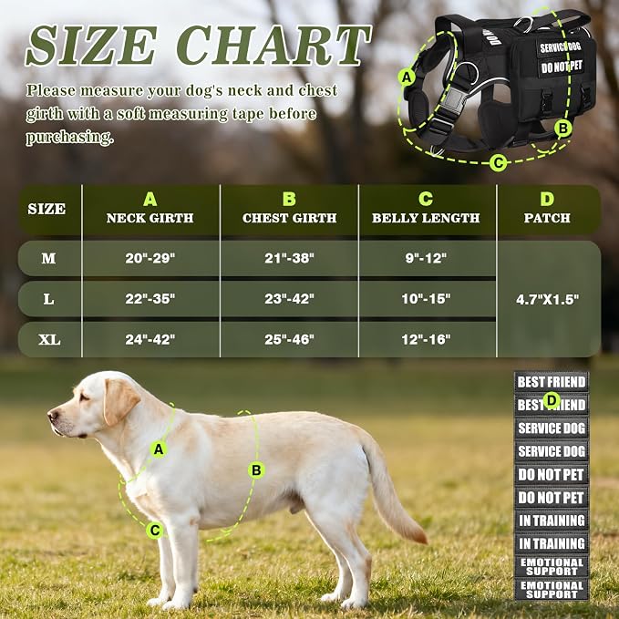 Service Dog Vest with Removable Backpack for Large Dogs Black XL | No Pull Adjustable Dog Harness with Pockets,Soft Padded Handles&Molle for Patches,Heavy Duty for Training Hiking Hunting