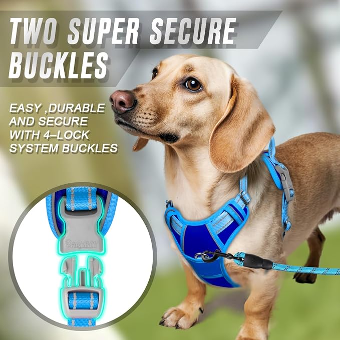 BARKBAY Dog Harness No Pull for Small Sized Dog Front Back Clips,Dog Vest | Soft Padded No Choke With Handle,Easy On&Off,Adjustable Reflective For Walking Training Running(Sapphire Blue & BlueXS)