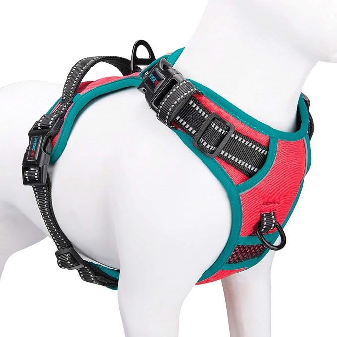 Reflective Dog Harness Large Breed Adjustable No Pull Vest | with Handle 2 Metal Rings 3 Buckles [Easy to Put on & Take off](XL, Red)