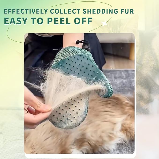 Mollypaws 2 in 1 Pet Fur Glove & Cat Hair Remover Glove, Dog Grooming Glove Brush for Shedding, Massage, Efficient Pet Hair Remover Mitt for Uproot Cleaner Clothes, Couch, Carpet [Blue/Pair]