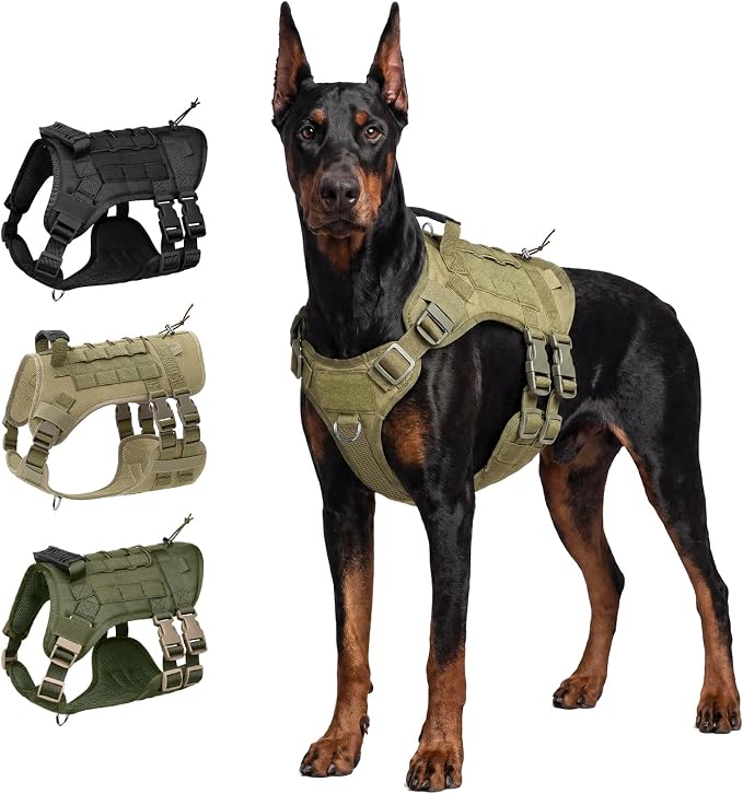 Tactical Dog Harness for Large Dogs, Heavy Duty No Pull Dog Harness with Handle, Adjustable 6-Buckle German Shepherd Big Size Dog Vest for Walking, Training, Hunting