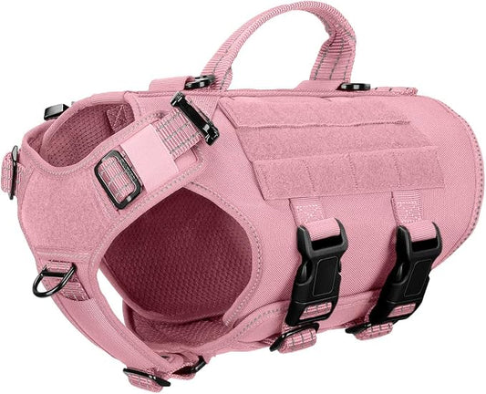 ICEFANG No Pull Tactical Dog Harness for X-Small Dogs,Adjustable Dog Vest | Control Handle,MOLLE Panel,Front Hook,3 Leash Clips,Soft Padded,for walking training,Pink,X-Small