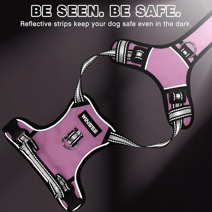 Dog Harness No Pull, Pet Harnesses with Dog Collar, Adjustable Reflective Oxford Outdoor Vest, Front/Back Leash Clips for Small, Medium, Large, Extra Large Dogs, Easy Control Handle for Walking