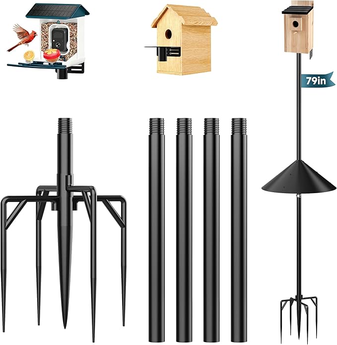 Uoveya Smart Bird Feeder Pole Stand with Proof Squirrel Baffle - Dia 1 Inch Bird House Pole 79", Feeding Station for Outdoors Heavy Duty, Compatible Post Mount