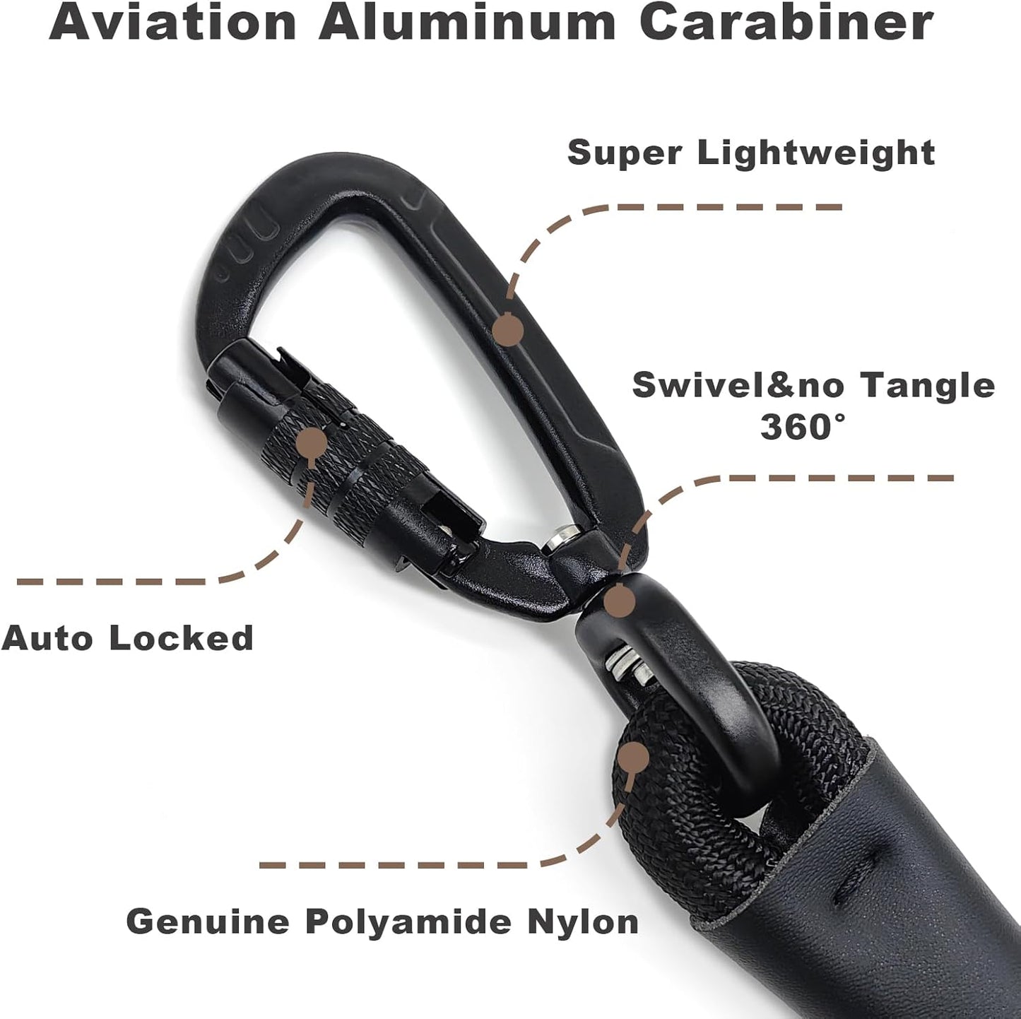 Rope Dog Leash with Two Handles, 6 Foot Heavy Duty Dog Leash with Aviation Aluminum Auto Locking Carabiner, Strong Nylon Pet Lead for Small, Medium, Large Dogs (Brown, 6FT-Two Handle)