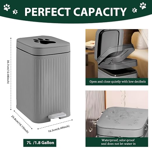 Dog Poop Trash Can Outside - 5L/1.3Gal Small Outdoor Trash Can with Lid | Outdoor Dog Poop Trash Can with Foot Pedal, Dog Waste Container with 40 Bags, Lid Soft Close for Pet, Gray