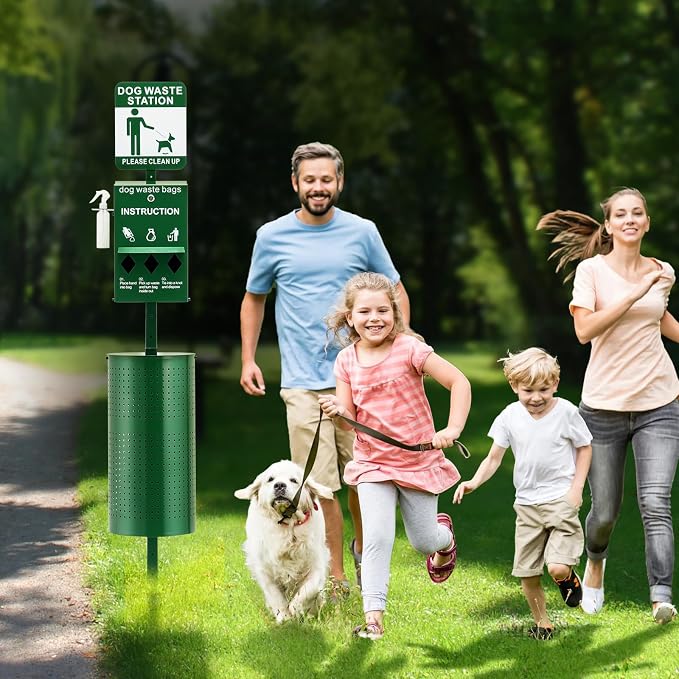 VEVOR Dog Waste Station, 11.5 Gallon Pet Waste Station with Hand Wash Bottle, Lockable Bag Dispenser, 50 Can Liners & 600 Waste Bags, Outdoor Pet Poop Station for Commercial Use, Parks, Backyard