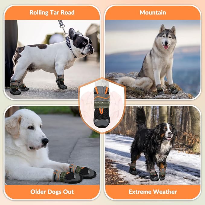 SlowTon Dog Shoes for Large Small Medium Dogs - Breathable Dog Boots for Summer Hot Pavement, Paw Protector for Outdoor Walking Winter Snow, Anti-Slip Rubber Dog Booties for Hardwood Floor (B, 1)