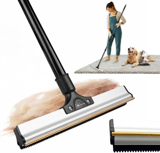 Carpet Rake for Pet Hair Removal & Fluffing Matted Carpet – 61" Adjustable Handle, Deep Clean Dog & Cat Hair Remover, Reusable Scraper for Rugs, Low Pile Carpet, Couch & Stairs